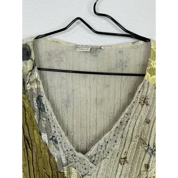 Vtg Y2K Alberto Makali Pleated Top Sz L Sequin Floral Lace Patchwork Fairy Artsy - Picture 2 of 10